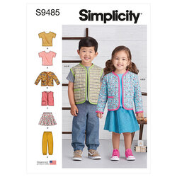 Småbørn strik top, jakke, vest, nederdel og bukser. Simplicity 9485. 