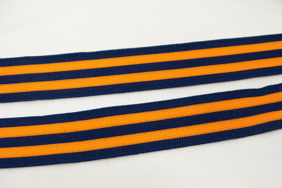 Strikket stribet bånd marine/orange 3,5cm