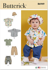 Babies skjorter, t-shirt, bukser og hue. Butterick 6949. 
