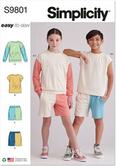 Piger og drenge sweatshirts og shorts. Simplicity 9801. 
