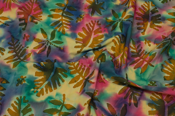 Batik-bomuld med bladmønster, 12 cm blade