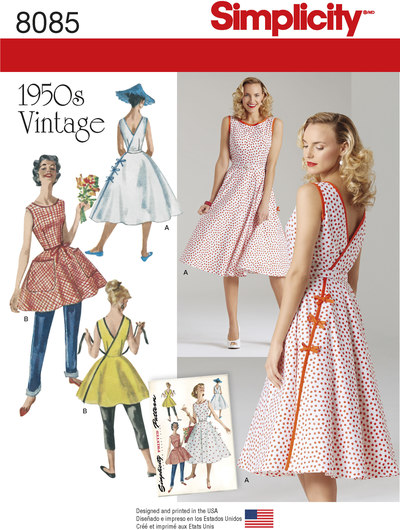 Retro 1950 kjole, slå-om, 2 længder