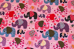 Pink bomuldsjersey med elefanter i retro-stil
