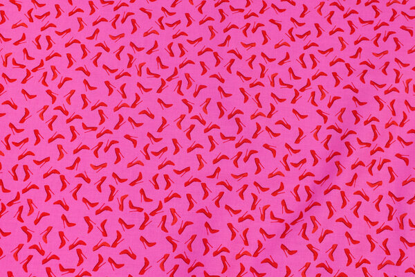 Pink patchwork-bomuld med ca. 2 cm røde sko