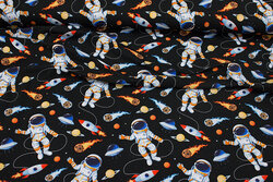 Sort bomuldsjersey med ca. 10 cm store astronauter