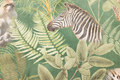 Flot, grøn vævet velour med store jungledyr i digitaltryk