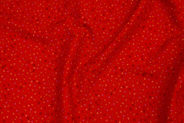 Rød patchwork bomuld med minihjerter