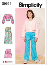 Børn og piger jakke, bukser og nederdel. Simplicity 9654. 