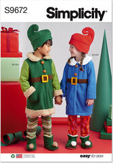 Børnekjoler, top, bukser, hue og slippers. Simplicity 9672. 