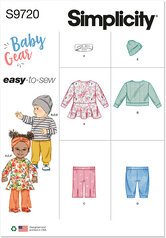 Baby strikkjole, top, bukser, hue. Simplicity 9720. 