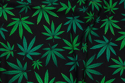 Sort bomuldsjersey med 3-7 cm cannabisblade