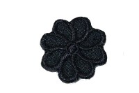Lille sort blomst strygemærke ø 2 cm