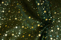 Mørkgrøn, transparent organza med 1-1½ guldstjerner