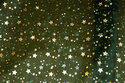Mørkgrøn, transparent organza med 1-1½ guldstjerner